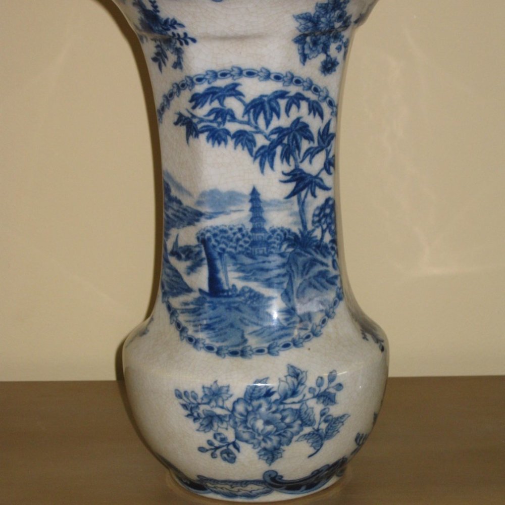 Blue & White Toile Trumpet Vase